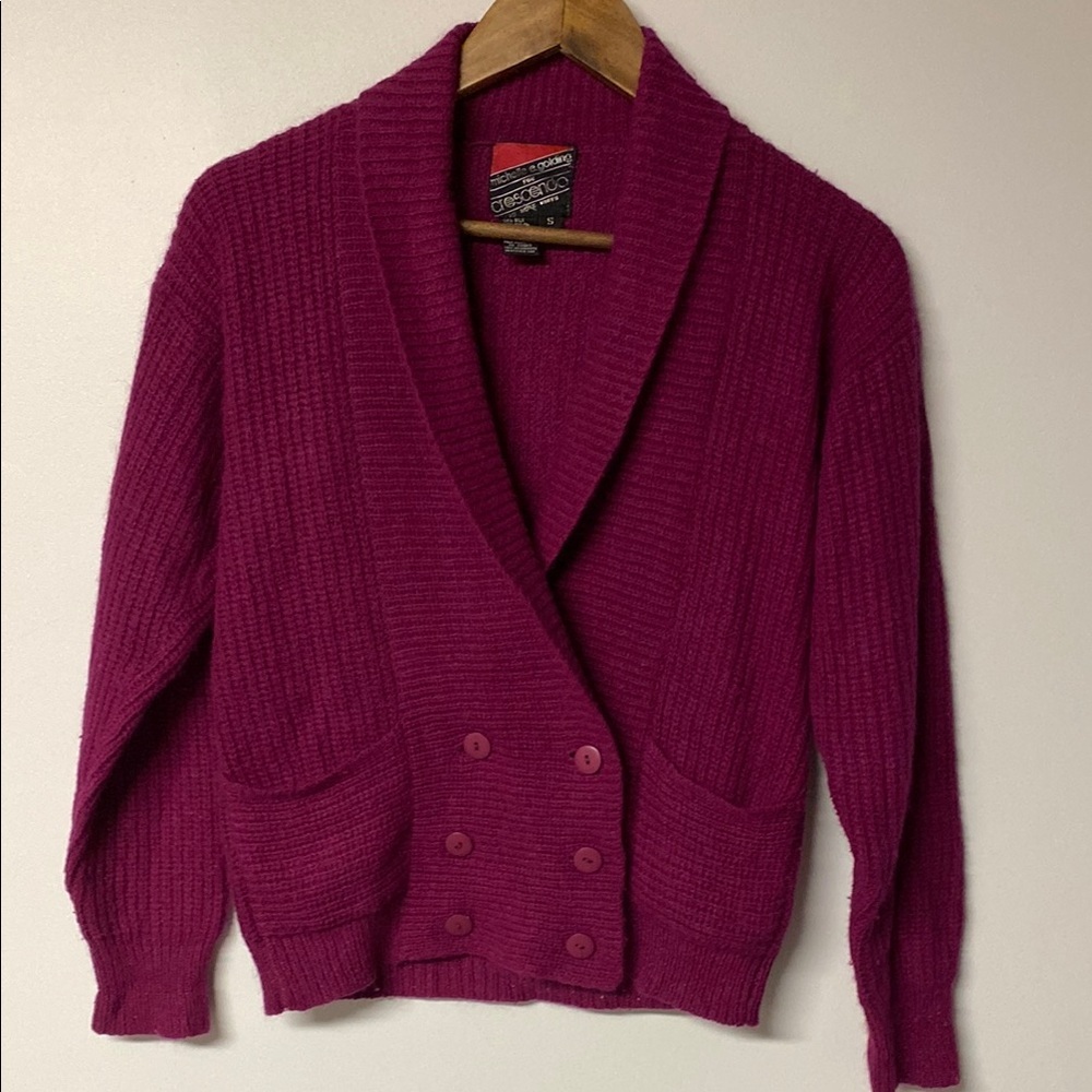 Pink Cardigan Sweater with Shawl Collar Silk/Angora/Lambswool Blend